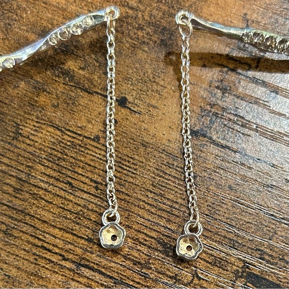 NWT Bansri Gold Angled Bar Yellow Crystal Statement Dangle Earrings Flower Charm - Picture 2 of 7